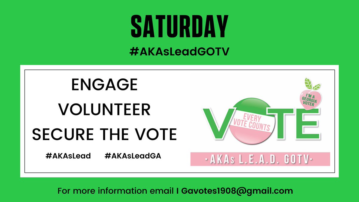 AKAsLEADGA's tweet image. Today is Secure the Vote Saturday. 💕💚
Sign up to text bank and phone bank to secure the vote.
bit.ly/3mCoUnA 
#AKAsLead #AKAsLeadGA #Back2ThePollsGA #AKAsLeadGOTV