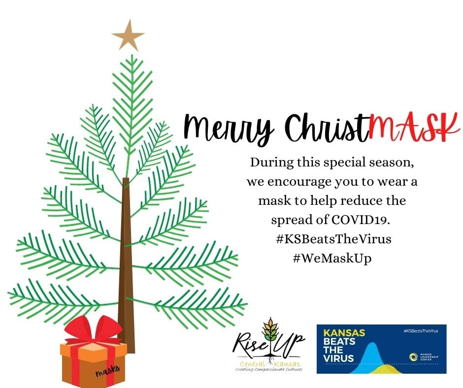 TheKLC's tweet photo. Check out these fun graphics with friendly reminders to mask up for the holidays from our friends at Rise Up Central Kansas! This is just one of the action plans they've developed for the #KSBeatsTheVirus initiative. #StopTheSpreadKansas #MerryChristmask https://t.co/KdkNlQoVIz