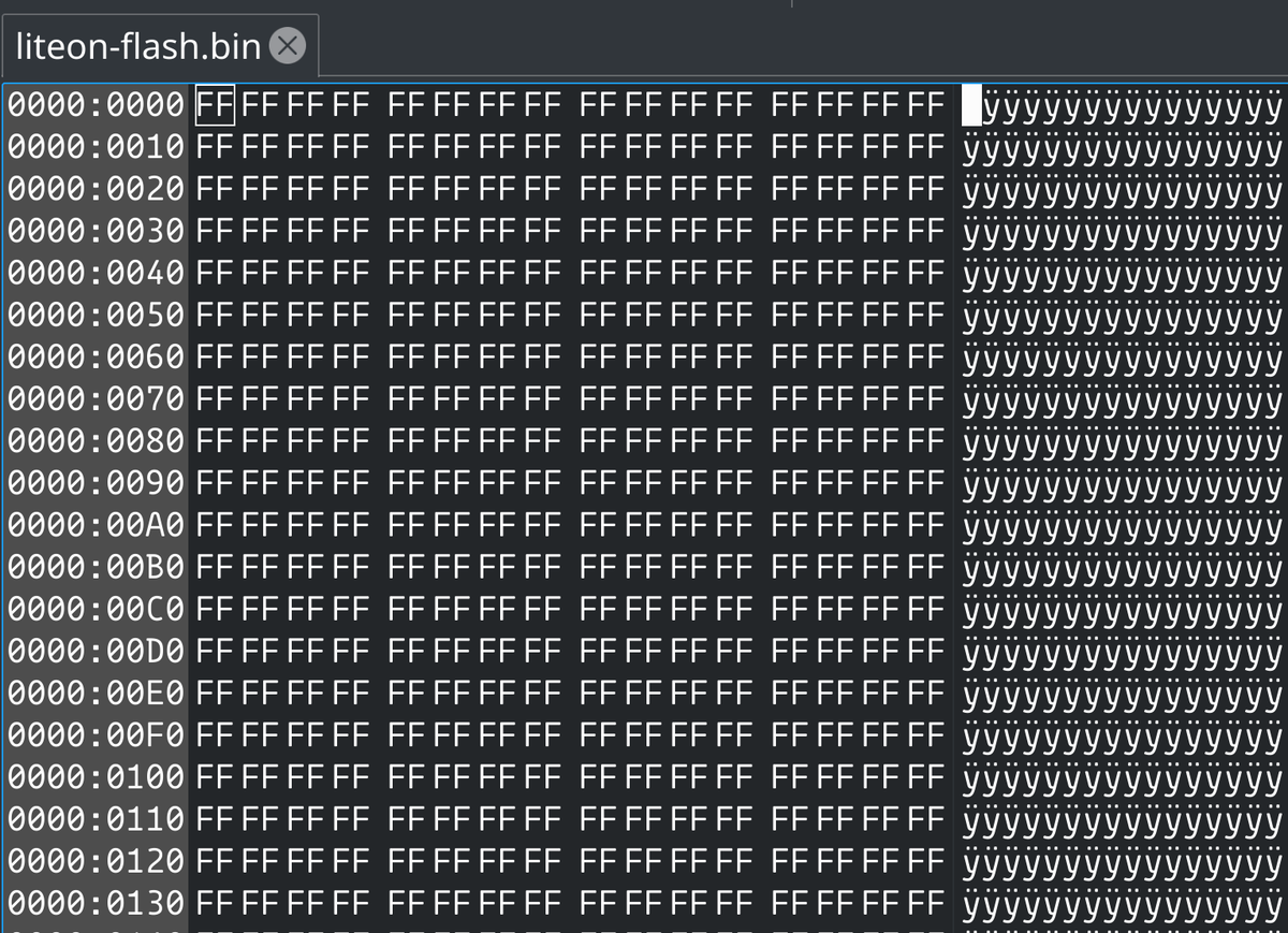 ok well it looks like it didn't like some of what i entered and vengefully wiped the entire firmware flash cuz it's Oops! All 0xFFthanks to a friend i have an original firmware image, let's flash that and try to restart the drive!