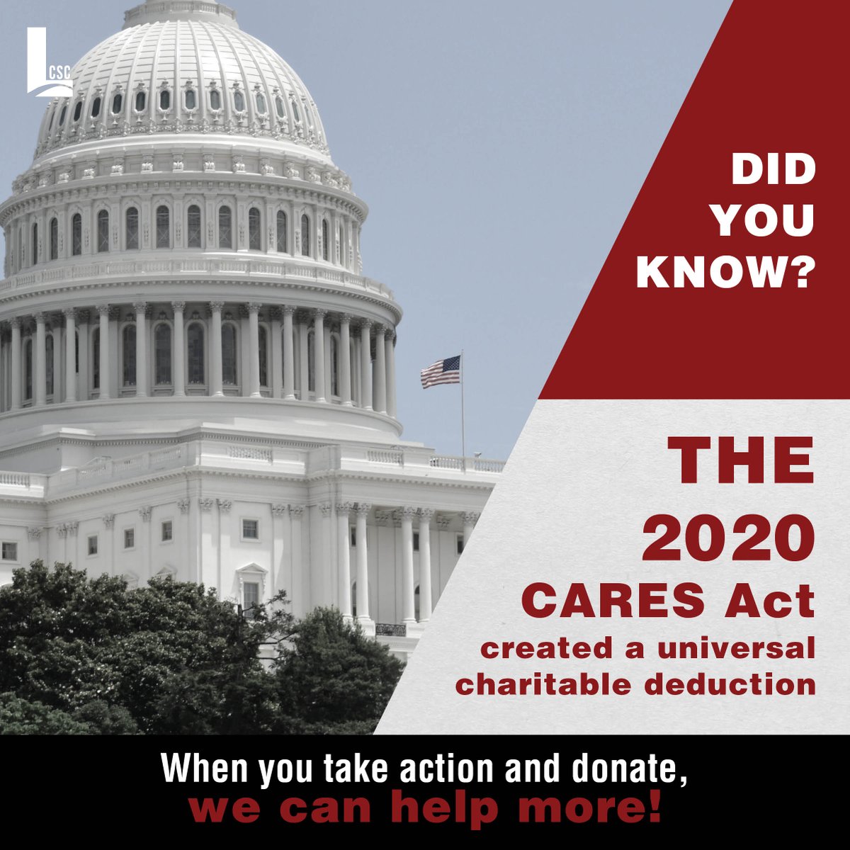 The CARES Act passed by Congress in 2020 created a universal charitable deduction for tax year 2020. This means that everyone, even non-itemizers, will be able to deduct charitable contributions to LCSC! When you donate, we can help more of our neighbors. ow.ly/bcRf30rp4IM