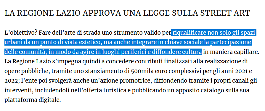 valijolie's tweet photo. E guarda caso la regione Lazio approva una proposta di legge a firma PD su “Disposizioni per la valorizzazione, promozione e diffusione della Street Art” che stanzia un budget ridicolo ma cmq significativo per dare il senso dei processi di trasformazione dei quartieri periferici https://t.co/RN9KRCFOx8
