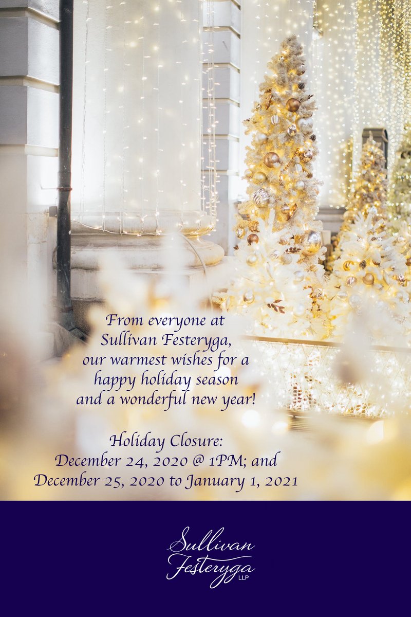 SF_LLP's tweet photo. Happy Holidays! And best wishes for 2021. 

Please note that our office will be closed on December 24, 2020 at 1PM, and December 25, 2020 to January 1, 2021. 

We will be reopening on January 4, 2021. https://t.co/kSLRmdf7sX
