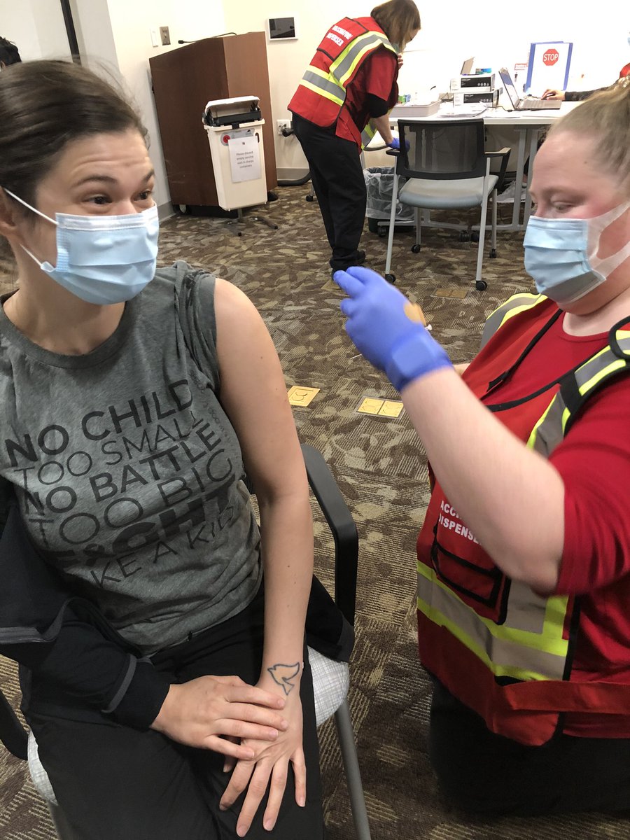 Feeling so grateful and excited to have received the #Covid19Vaccine this morning. As I told my vaccinator, this may have just saved my life! Please get vaccinated (when it’s your turn) to protect those who can’t! #ThankYouScientists #WearAMask #StayHome #GetVaccinated