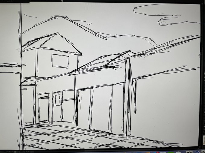 こんな感じで和風建築描いていきたい( ◜ᴗ◝) 