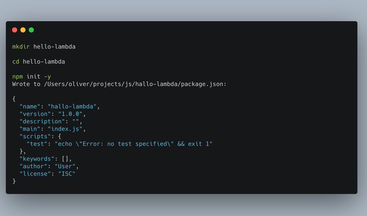 First of all, set up the folder and initialize a new npm project.You could add a lot more dependencies now, but we're only going to build a pretty basic Lambda, so that's unnecessary at this point.