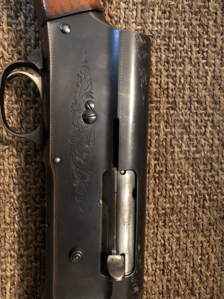 Alright, so we’re starting this off with the Browning A5, it’s a Belgian made one, which according to him and my friend, are the best. It has some really cool engravings on the sides! I would take pictures with it, but there aren’t many good mirrors in this house 