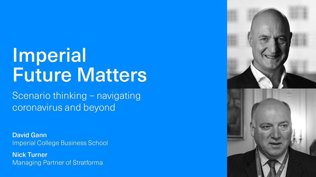 ImperialBiz's tweet image. How can businesses become more robust post-pandemic? Watch Prof David Gann [@DavidMGann] and Nick Turner, Managing Partner of @Stratforma, discuss the power of 'scenario thinking' as part of the #IBFutureMatters webinar series.

Watch here: imprl.biz/39LRwrX
@ImperialExecEd