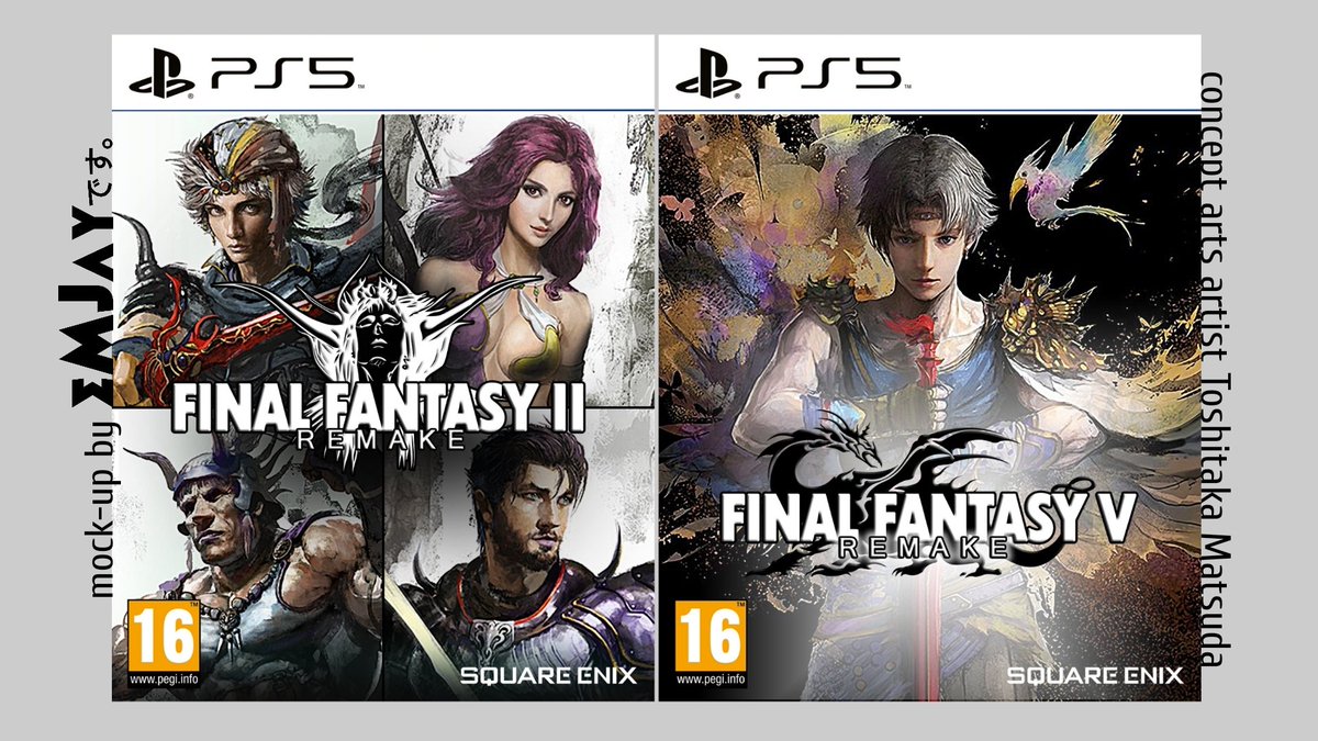 YoSoyeMJay's tweet photo. Imagine... 
#FinalFantasyII #FinalFantasyV #PS5BoxArt #MockUp #ToshitakaMatsuda #FF #FinalFantasy #FFIIRemake #FFVRemake #FFII #FFV #Remake #BartzKlauser #Firion #Maria #Guy #Leon https://t.co/fwKuzHkQ7D