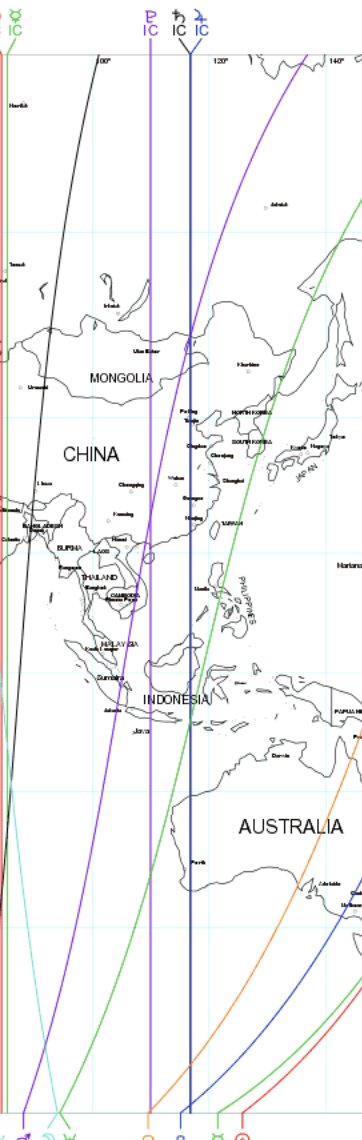 The conjunction touches the Immum Caeli in Beijing, Borneo, and near Perth. -