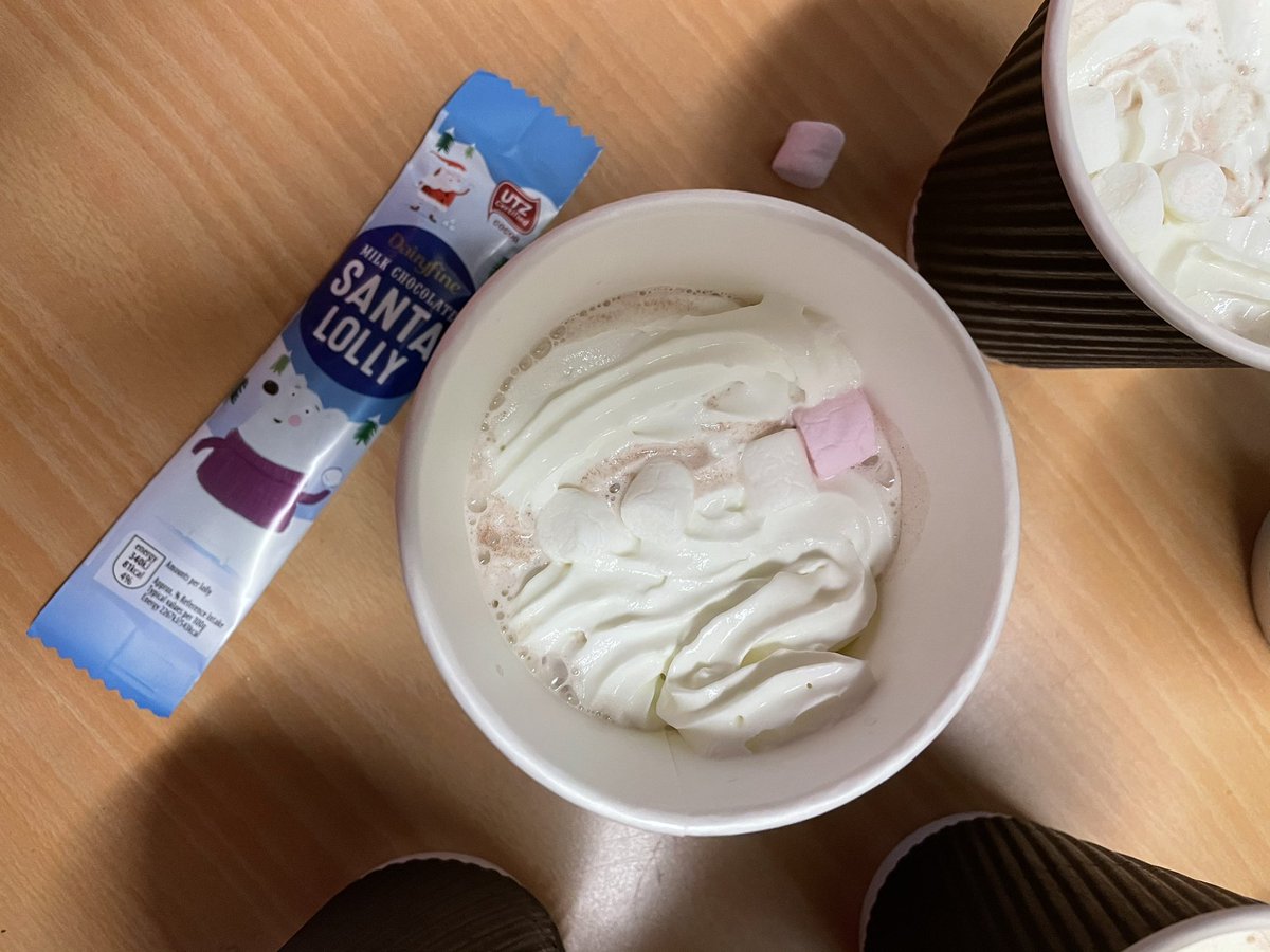 ChagallClass's tweet image. A lovely end to a busy term! Hot chocolate and cream and a Christmas movie in our PJs. Merry Christmas everyone. Stay safe and have a lovely break. 🎄☕️ 🎞🎅🏻