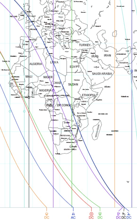 the conjunction is on the Descendant near on a curve that , in Africa, passes through Congo, Chad and Libya; and in Europe, through Spain, France and, in the UK, near London and Liverpool