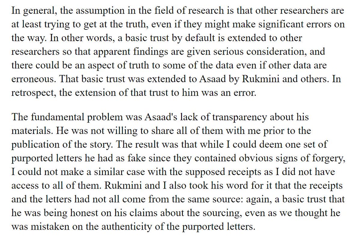Let's talk about the incestuous journo-expert relationship?This expert debunked another one of Callimachi's trash articles -- one that relied on dodgy documents peddled by a self-proclaimed ex-spy -- yet still bends over backward to make excuses https://www.aymennjawad.org/2020/10/the-rukmini-callimachi-controversies-some-thoughts