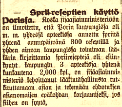 jouko_kokkonen's tweet photo. Onko Porissa annettu liikaa spriireseptejä? Raahen Seutu 20.12.1920 #Suomi1920 #sprii #pirtu #kieltolaki #Pori https://t.co/yY6hTfBTHf