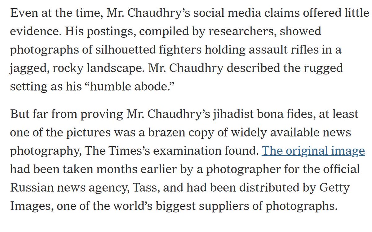 Excuse #3: "We had doubts and even made that part of the story." My favorite attempt at corroboration is the extended sequence in episode 6 of  #Caliphate on fancy geolocation of photos -- when it turned out one pic Abu Huzayfa shared was already world-famous