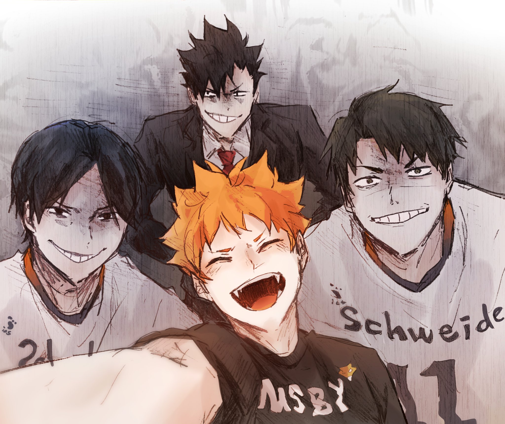 Wuching 池面們致命的笑容ˊ W ﾉ 跟翻的很爛的翻譯 Haikyuu Haikyuufanart Hinatashoyo Kageyamatobio Kurootetsurou Ushiwakawakatoshi 排球少年 日向翔阳 影山飛雄 黑尾鐵朗 牛島若利 ハイキュー ひなたしょうよう かげやまとび