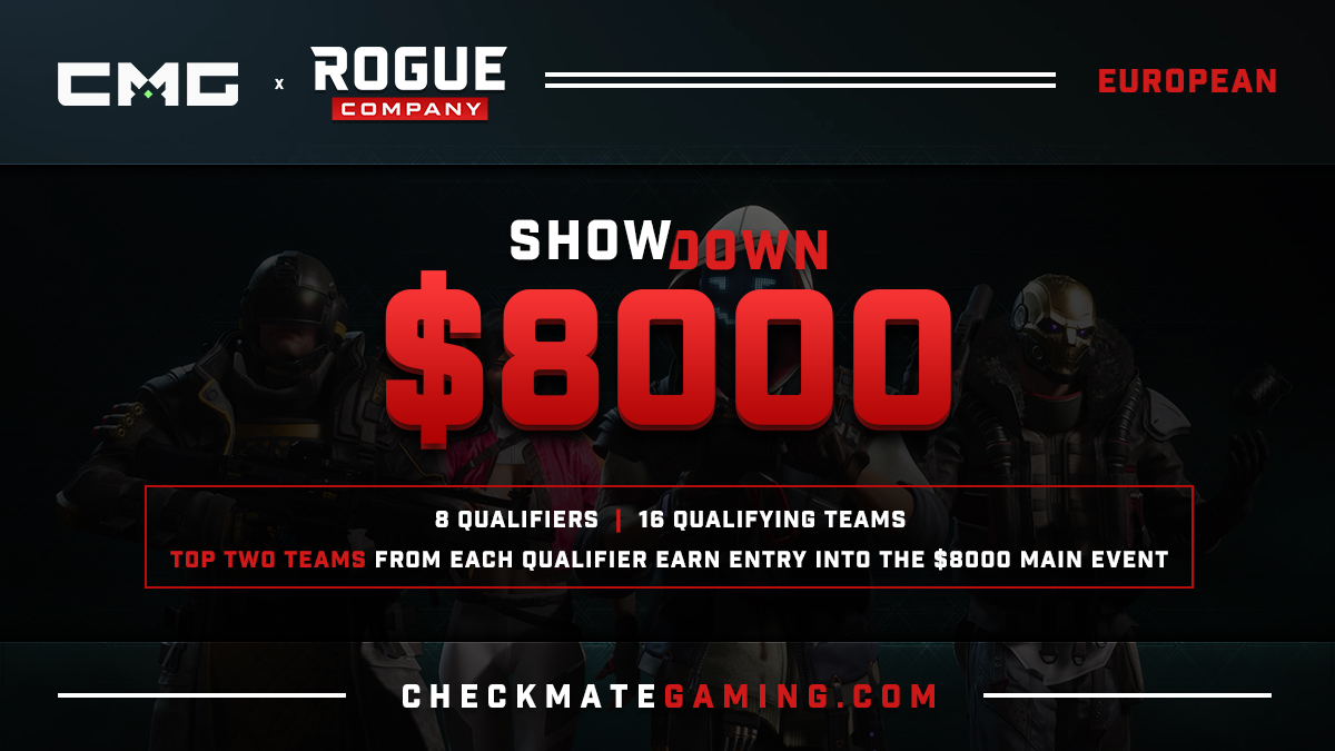 CMG_Rogue's tweet photo. We are happy to announce our $8,000 EU @RogueCompany Showdown!!

🇪🇺 EU + NA
⚔️ 8 qualifiers
🏆 16 qualifying teams
🎟️ The top 2 teams from each qualifier earn entry into the $8,000 Showdown

👉 https://t.co/ADtEPszub7

#RogueCompany #CMGRogue https://t.co/IjZr3E03UQ