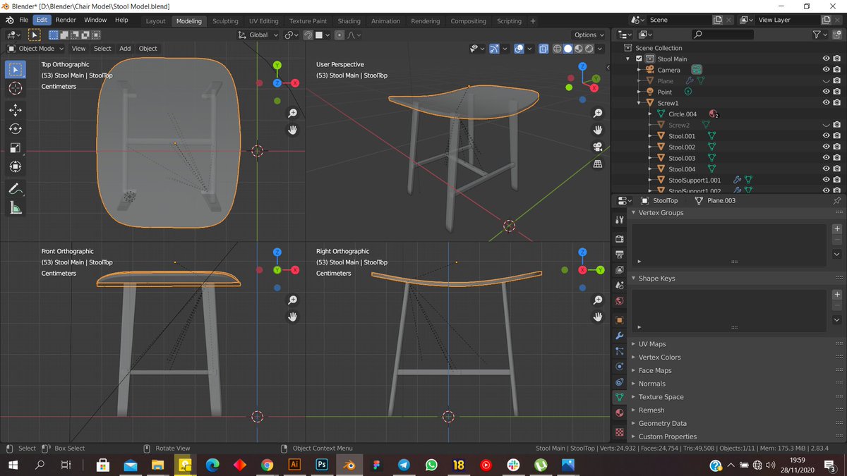The Schematics (modelled a stool instead):2D wireframeQuad view of 2D and 3D wireframe on Blender X-ray view