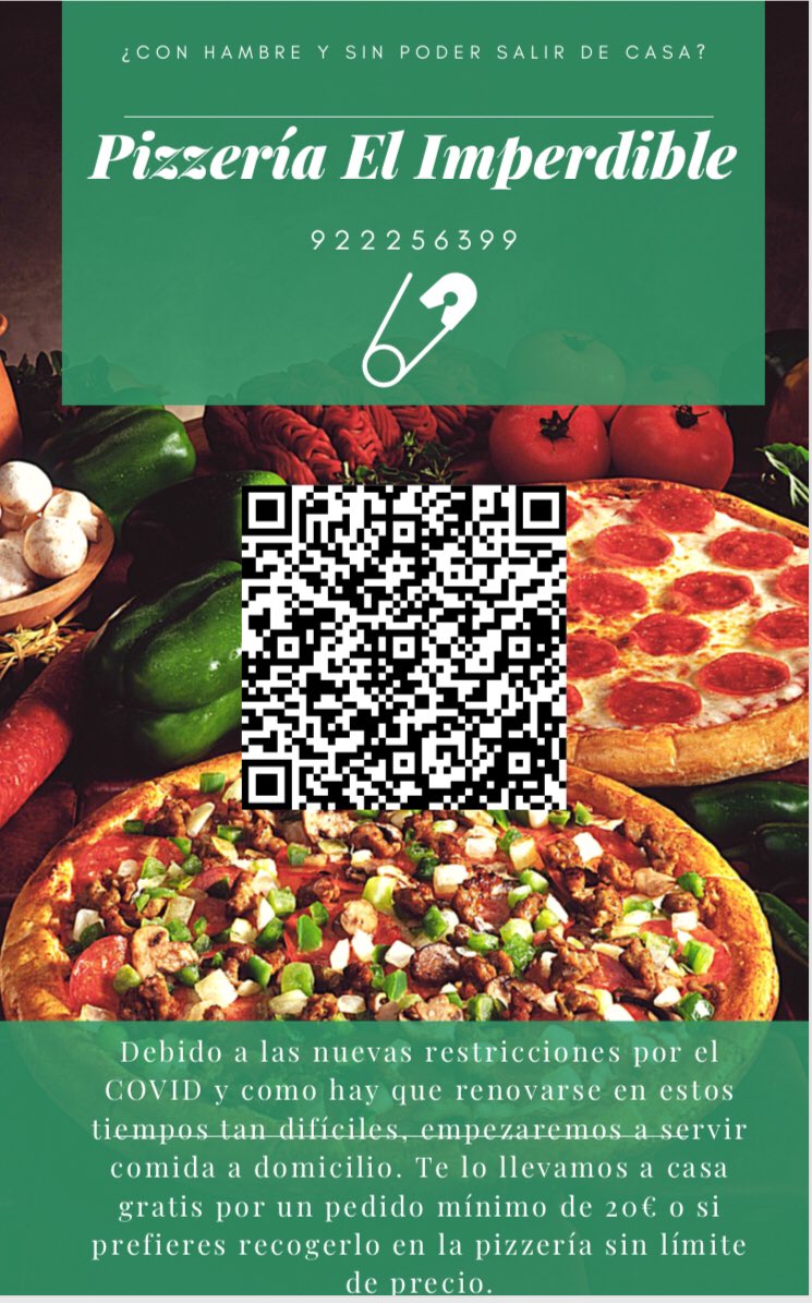 THeliodoro's tweet photo. Con hambre y sin poder salir de casa ? Tenemos la solución . Apoyemos al comercio local .  Pizzería El Imperdible, en La Laguna. https://t.co/lS4vZnDN4l