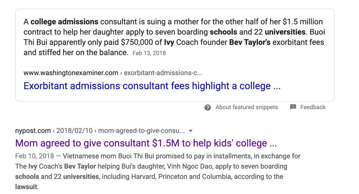 So let's quickly dispense with the most obvious group of consultants: Independent Education Consultants (aka private college counselors). There is story after story on exorbitant rates and shady practices long before Varsity Blues.