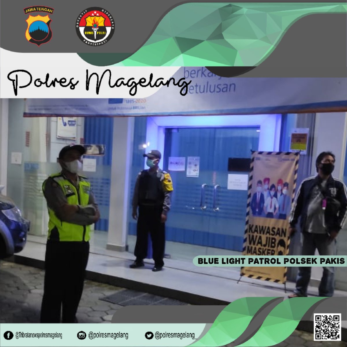 PolsekPakis_'s tweet photo. (19/12) Blue Light Patrol, Operasi Kepolisian Aman Nusa II dan Operasi Yustisi sebagai upaya mencegah penyebaran Covid-19 dengan sasaran kerumunan juga upaya mencegah terjadinya gangguan kamtibmas serta memberi rasa aman masyarakat.
#BlueLightPatrol #PoliceBackBone https://t.co/UwluHLD80L