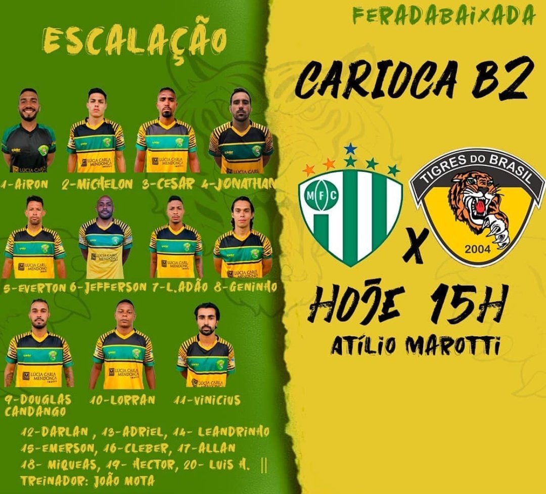 Cariocadoo's tweet photo. MAGEENSE X TIGRES DO BRASIL
O Tigres está escalado para o jogo contra o Mageense no Atílio Marotti em Petrópolis.
#Mageense #Tigres #Cariocado #B2NoCariocado https://t.co/ouxoKRXCe6