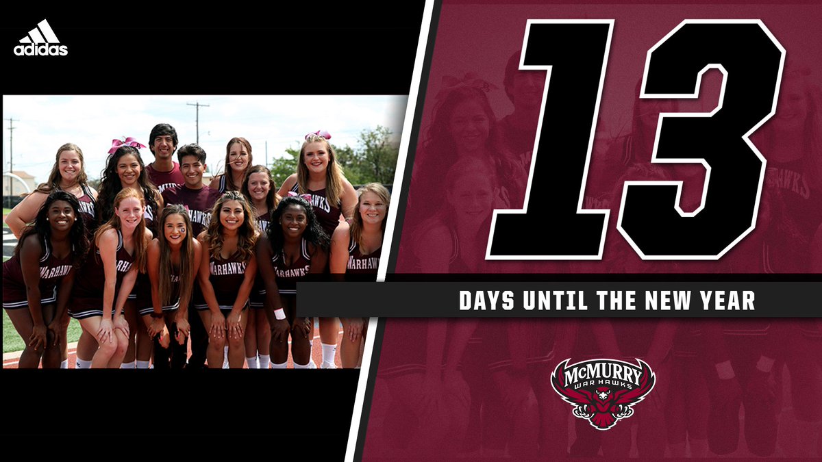 🚨 13 DAYS 🚨

13 represents the number of members on the <a href="/CheerMcmurry/">McMurry Cheer</a> squad this year, many of whom are scholar-athletes with other programs such as tennis and softball 📣

#RisingTo2021 l #UnitedAsWarHawks 🦅