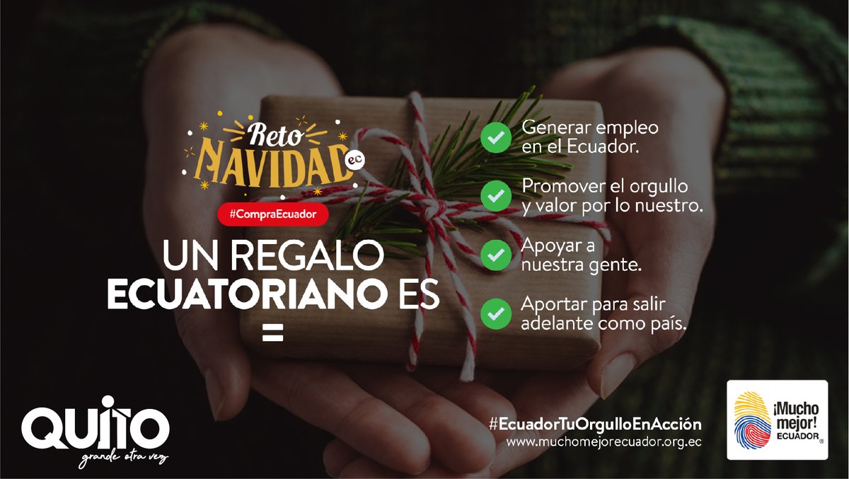 DesarrolloQuito's tweet photo. #RetoNavidadEc: ¡No existe mejor regalo para el Ecuador que contribuir a que su gente genere y mantenga plazas de empleo! Escoger marcas ecuatorianas solo te traerá cosas positivas! @Ecuador_calidad
#CompraEcuador #MuchoMejorEcuador #EcuadorTuOrgulloEnAcción #EscogeLaHuella https://t.co/ZIzcmDAaEM