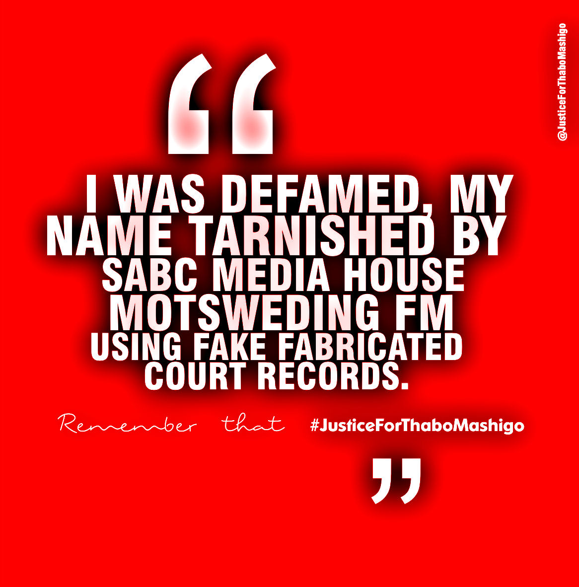 etmashigo's tweet photo. I was defamed, my name tarnished by SABC Media House (Motsweding FM) using fake fabricated documents which they lied saying the fake fabricated documents are Court Records. #Red2021 #JusticeForThaboMashigo #SpeakUpAgainstInjustice #DemandJustice https://t.co/mkIdDKNrXt