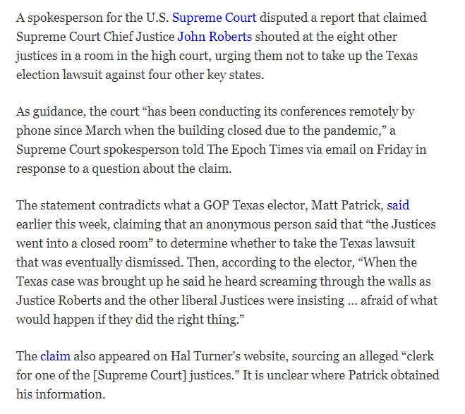 That's because **I LABOR TO STAY AWAY FROM ANONYMOUSLY SOURCED STORIES**.What happened is here a scuttlebutt rumor from an anonymous source went viral based on an absurd claim.Because the Court wasn't even meeting in person to decide this Texas case.