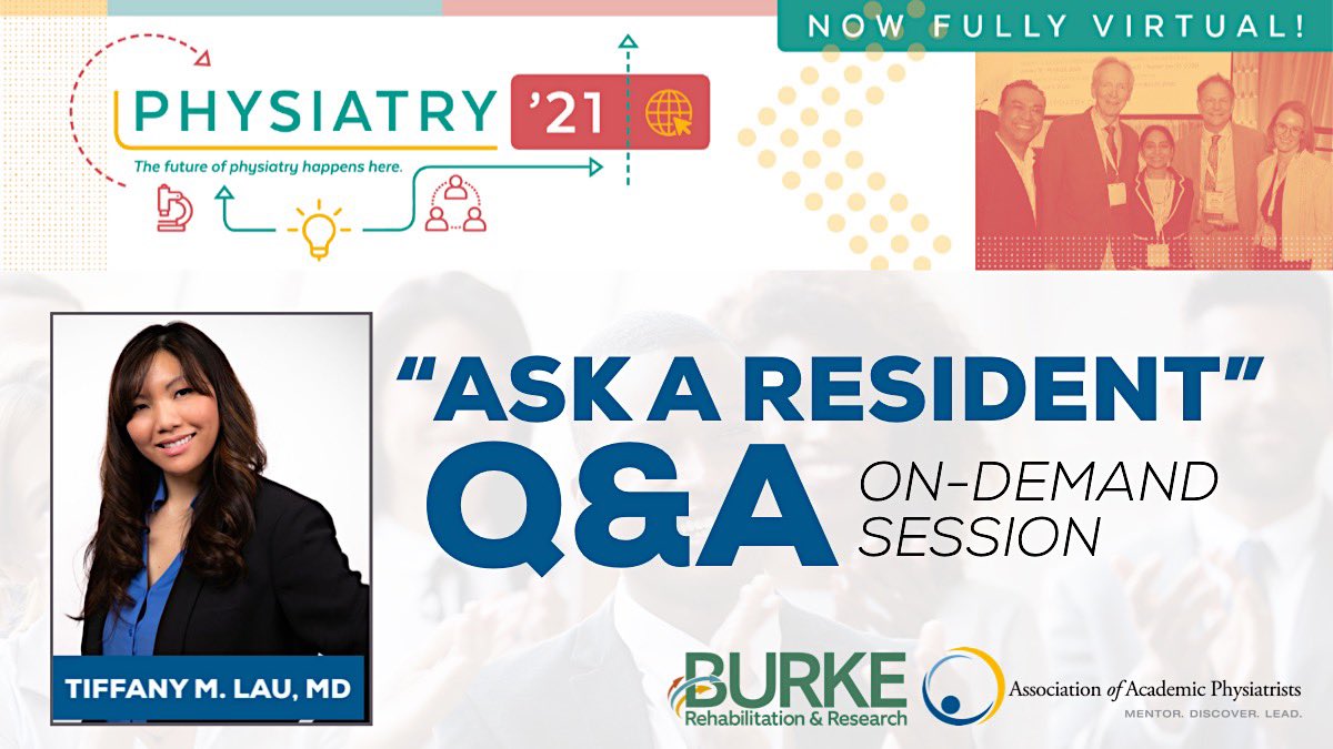 AAP Medical Student Council PM&R (@aaphysiatry_msc) on Twitter photo 🚨 Submit your questions for this exciting #Physiatry21 on-demand session with <a href="/TiffanyMLauMD/">Tiffany M. Lau, MD</a> using the link below!
📲📥: forms.gle/VGtNeDnmUVxLe1…
"Ask a Resident - Navigating the virtual interview trail, building a rank list, visiting electives and more". #physiatry 🚨 Submit your questions for this exciting #Physiatry21 on-demand session with <a href="/TiffanyMLauMD/">Tiffany M. Lau, MD</a> using the link below!
📲📥: forms.gle/VGtNeDnmUVxLe1…
"Ask a Resident - Navigating the virtual interview trail, building a rank list, visiting electives and more". #physiatry