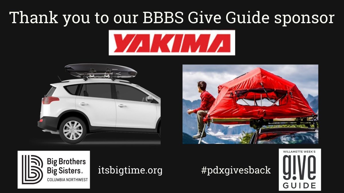 bbbsnorthwest's tweet image. Just in time for the holidays! Get a 40% off coupon at Yakima.com when you give $300 or more to BBBS through the Willamette Week's Give!Guide buff.ly/35MBxY9 @yakimaracks @GiveGuide #pdxgivesback #yakimaracks