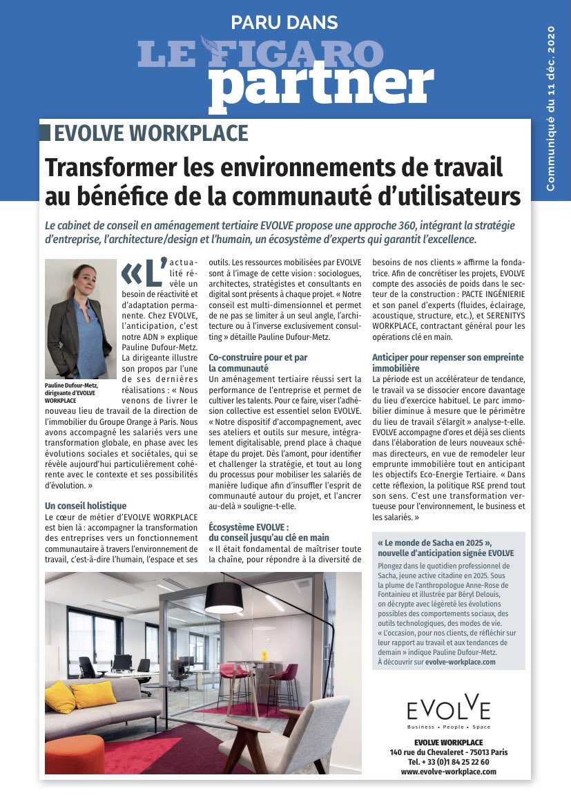 MetzDufour's tweet photo. On parle de nous dans la presse!
@MetzDufour #evolveworkplace #serenitysworkplace #changemanagement #workspace @Le_Figaro #nouveaunormal https://t.co/bSFjfWmd9g