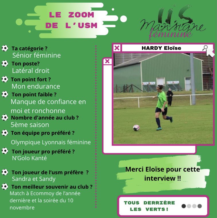 🚨Le zoom de l’USM🚨

Aujourd’hui nous sommes avec Eloïse  pour le zoom de l’USM!

Bonne lecture 🤍💚
#USM🟢⚪️ #TousUnis👊🏼