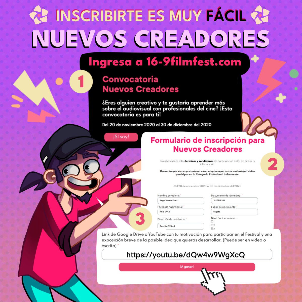 🤓 Desde <a href="/16_9filmfest/">Nos Vemos en 16:9 - Festival de Cortometrajes</a> buscamos con nuestro espacio académico de #NuevosCreadores invitar a los y las jóvenes a ver la creación cinematográfica como un arte cercano. ¡Inscribirte es muy fácil y aquí te enseñamos cómo! Tienes hasta este 30 de diciembre. 👉 16-9filmfest.com