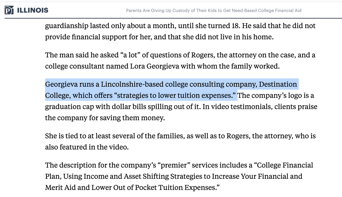 Financial aid consultants.. Remember the guardianship story out of Illinois?