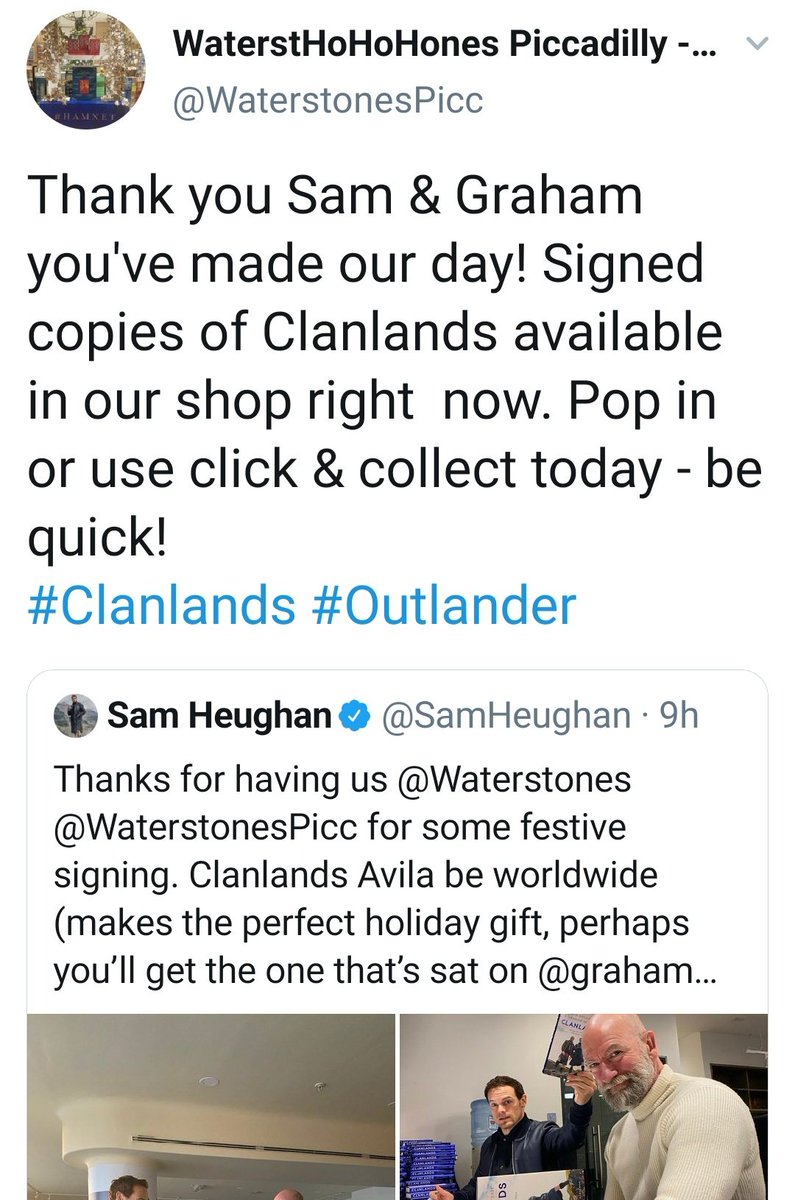 Phwee..emotional Saturday!  #Samday was a Hi & a Ho-Ho-Ho kind of day with Sam popping in as a proud Da with more sightings of  #ClanlandsBook at  #WaterstHoHoHones ..just because tis the season! Gotta love him and his amazing sense of humour! Yup.. he is THAT good! #SamHeughan
