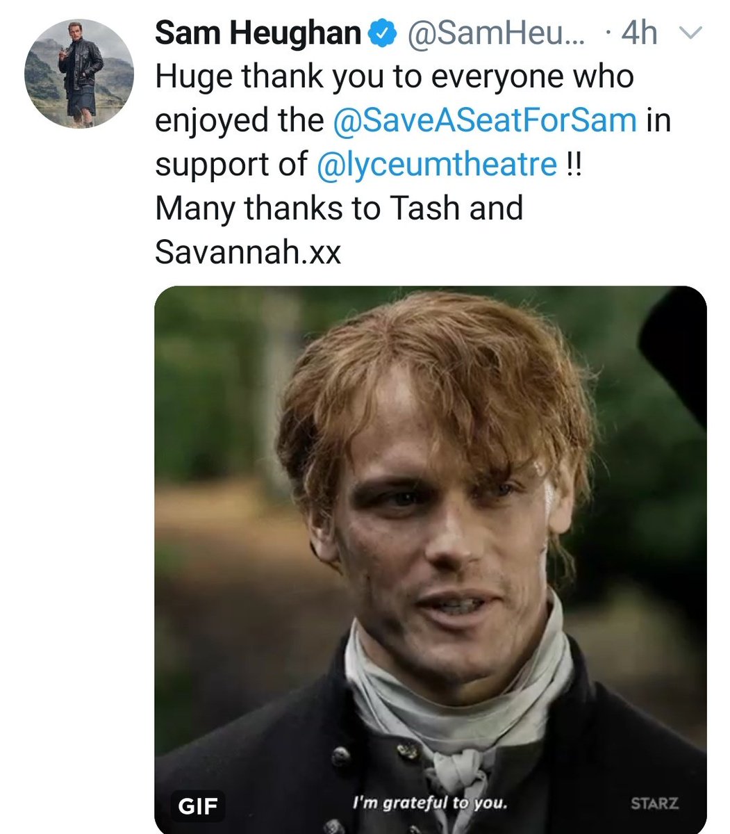 This Saturday is the  @SaveASeatForSam day!! The show day! The day Sam and we, all the fans, saw the show Sav and Tash were working on for months! And wow!! what an amazing show that was!! Congrats again on the amazing gift! We were happy, Sam was happy and grateful! #SamHeughan