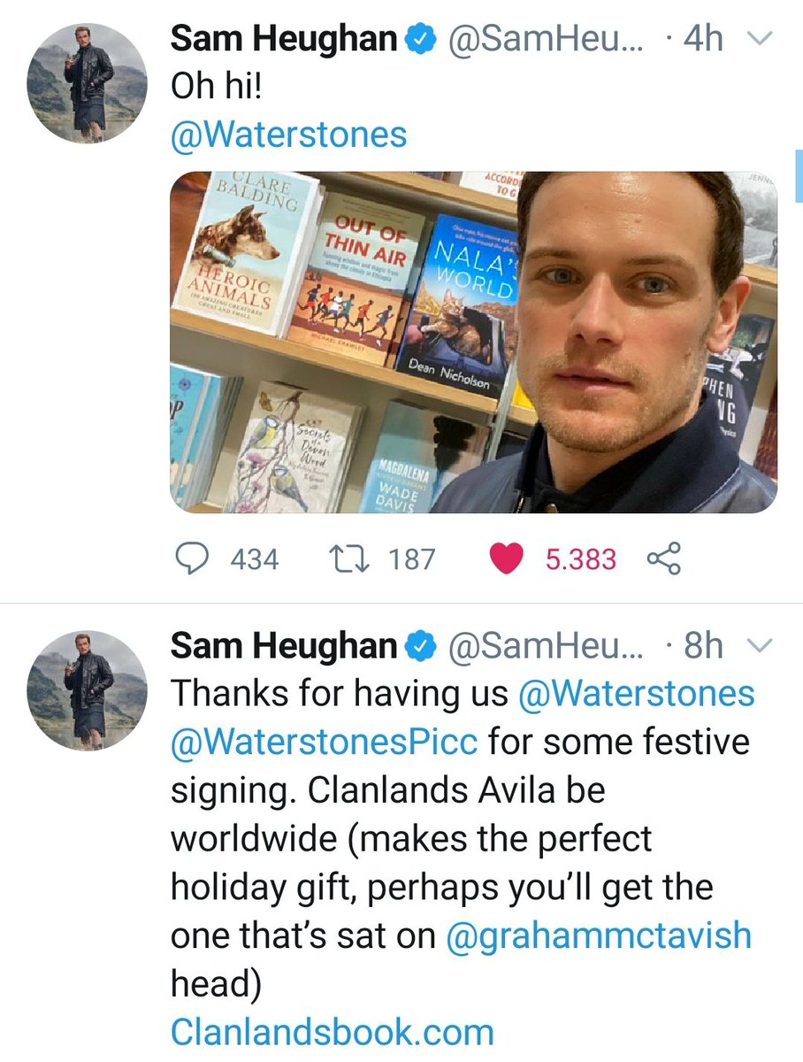 Phwee..emotional Saturday!  #Samday was a Hi & a Ho-Ho-Ho kind of day with Sam popping in as a proud Da with more sightings of  #ClanlandsBook at  #WaterstHoHoHones ..just because tis the season! Gotta love him and his amazing sense of humour! Yup.. he is THAT good! #SamHeughan