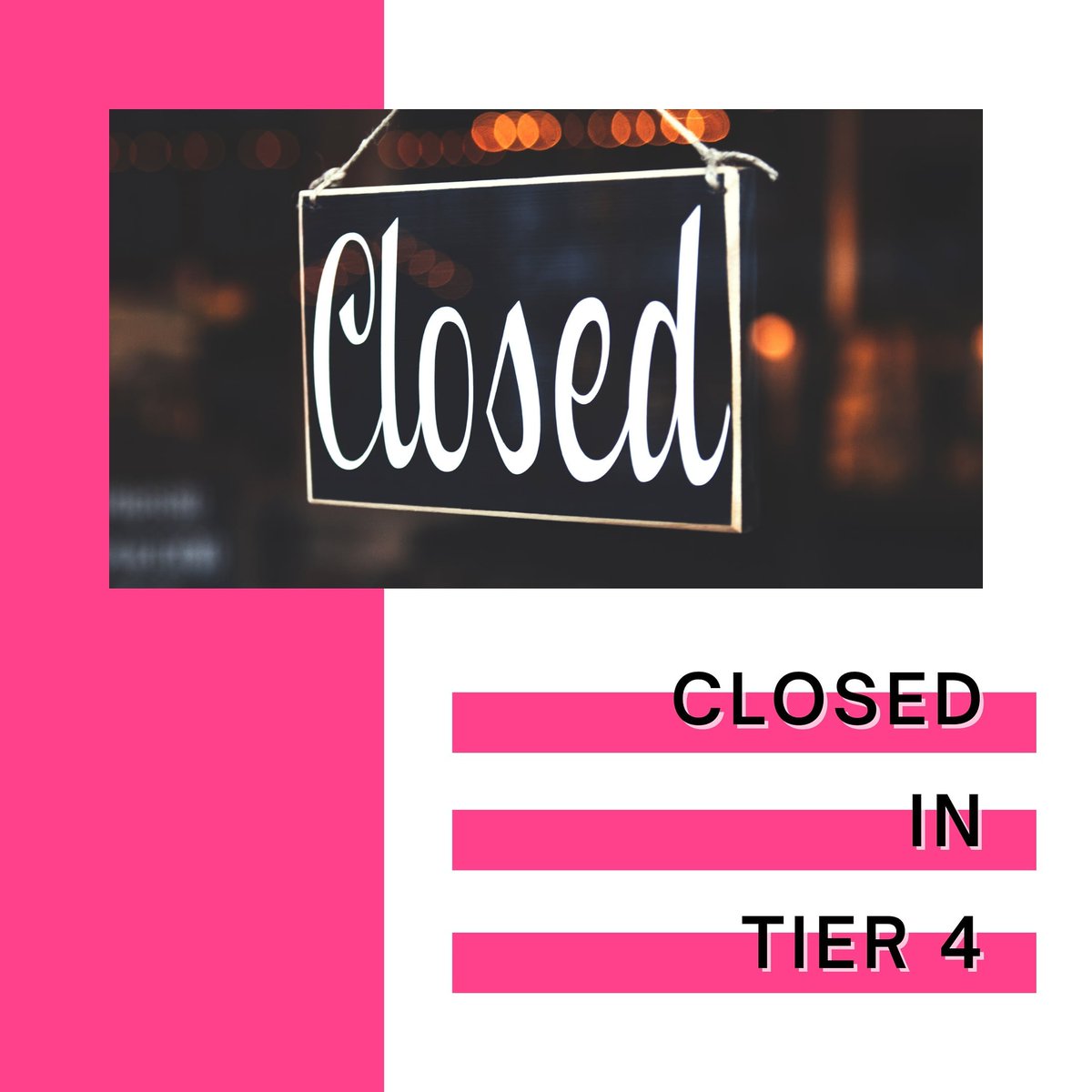 We can't believe we went from Tier 3 to Tier 4 in less than 24hrs. Unfortunately, under Tier 4 we will not be open😭.  We would love to call you all and book you in at a later stage but we don't even know when we will be open🤷‍♀️