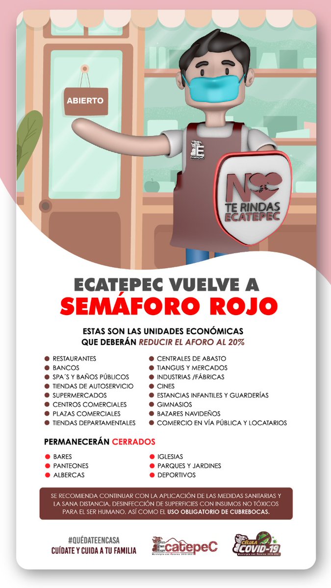 FerVilchisMx's tweet photo. #Esfuerzo | Ante el regreso a #SemáforoRojo en el #Edomex y #CDMX, es primordial que sigamos acatando las medidas sanitarias, esto no es un juego. 
#LoDamosTodoPorTuSalud
@SaludEdomex @SSalud_mx @HLGatell https://t.co/AGrDJlKnY5