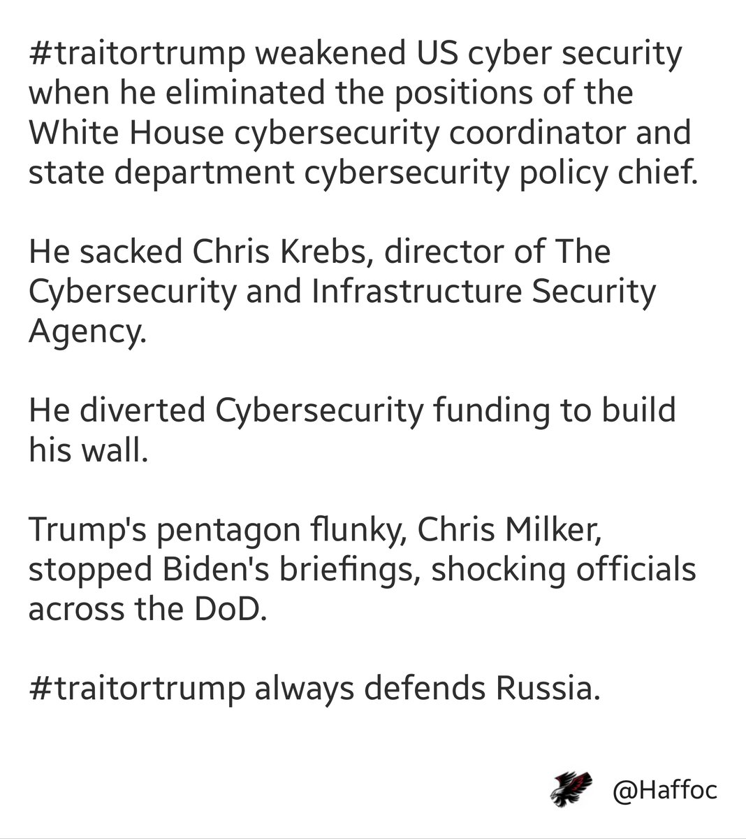 Haffoc's tweet photo. @realDonaldTrump Donald Trump is a traitor and a seditionist. #traitortrump #lockDonup https://t.co/4y0sKml2LZ
