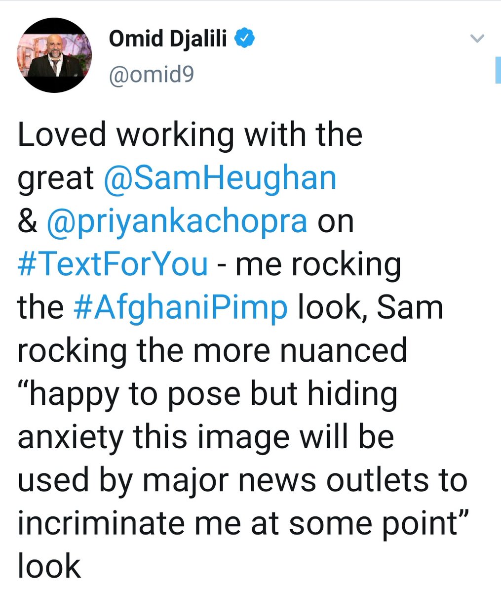 Tuesday went on with another funny post from  @omid9, Sam's costar on  #TextForYou ! Great actors, even greater persons and ohhh so funny! Can't wait to see this movie!! #SamHeughan #OmidDjalili Omid Djalili