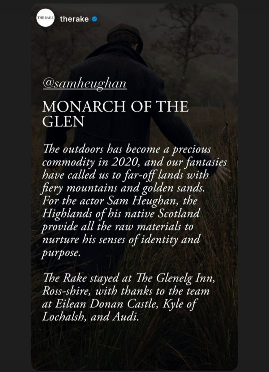 Keeping on with this manic Tuesday,  #TheRake posted the interview with Sam - The Monarch of the Glen. And it is a quintessential Sam! Text and visuals .. stunning! It truly captured the essence of the man! https://therake.com/stories/monarch-of-the-glen/ #SamHeughan Charlie Gray for  #TheRake
