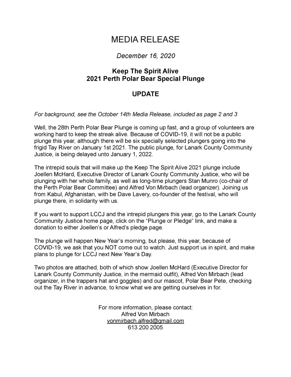 LCCommJustice's tweet photo. Friends of LCCJ, we have an update in regards to the  2021 Perth Polar Bear Plunge! For reference, the media release published on Oct. 14 has been included. We look forward to celebrating with you and hope the news of  Plungers from abroad inspires you to join us next year! #lccj https://t.co/43P7iGP7xH