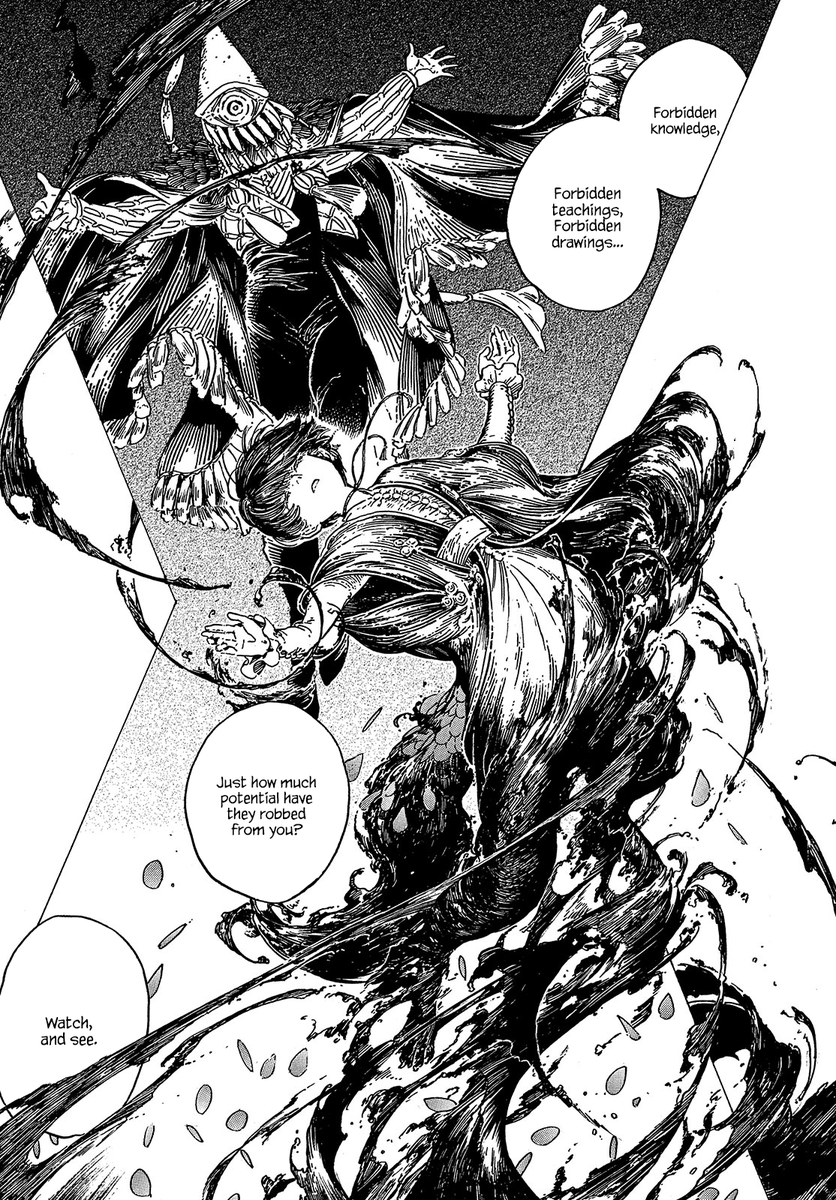 Shirahama is another artist with that beautiful blend of realistic textures with more cartoony characters that look like they can inhabit the same world, and that skill carries over to the environments and magic.