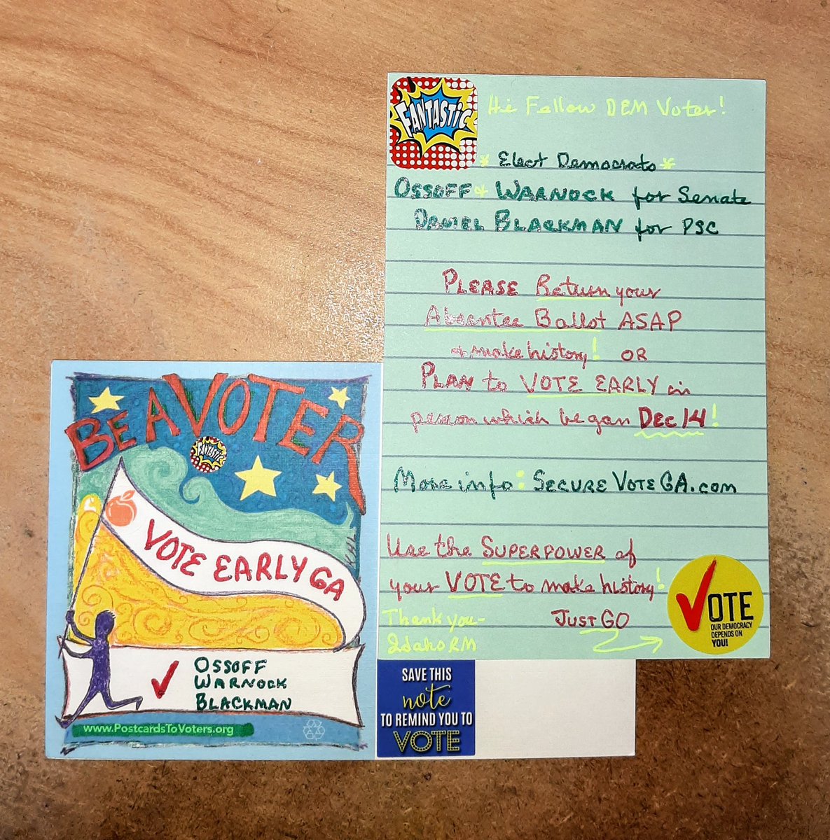 miracleguppy's tweet photo. @DemocratWit Next batch of 10 from ID to GA for Jan 5 Runoff in Sat's mail. 😷📬🌊 #PostcardsToVoters #DropOffBallotGA @ossoff @ReverendWarnock @BlackmanDNA #VoteEarlyGA
✔ Join GOTV Fun By Writing All Year Round With https://t.co/9VL5yFoe6G ✔ @DemocratWit https://t.co/9z4334AM6q