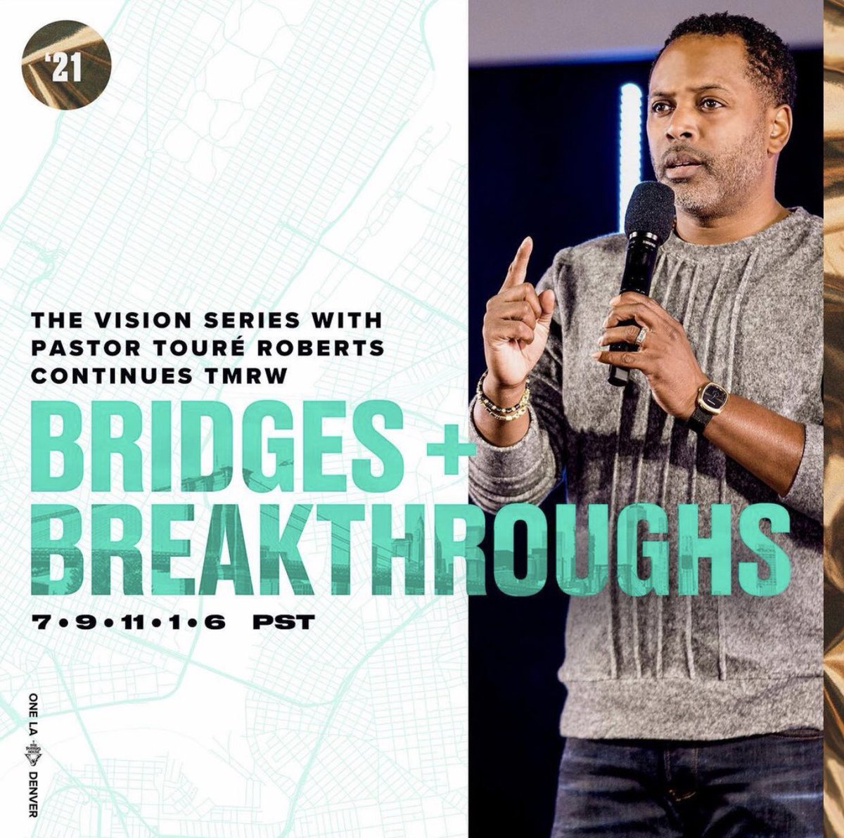 This Sunday we’re continuing the ‘21 Bridges Vision Series with Pastor @ToureRoberts and we can’t wait to see you online with us. No matter where you are, we have a service time for you! ⌚️ 8AM, 10AM, 12PM, 2PM, 7PM MST 📍 YouTube, FB Live, & Our Website