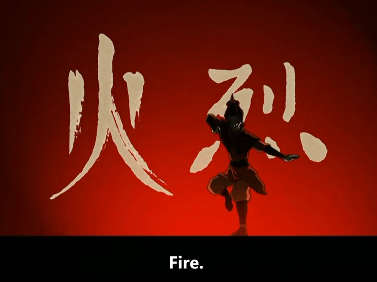 So right away in the background writing in the opening sequence, each element is accompanied by a characteristic that generalizes their nationWater is Kindness, Earth is Strength, Fire is Passion, and Air is Harmony (approximate translations) 2/?