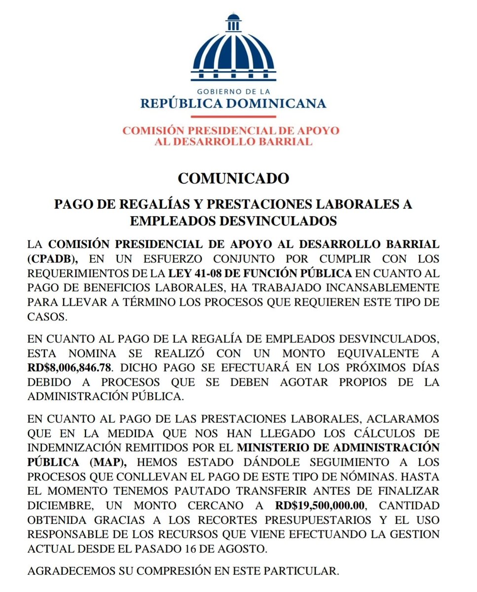 Comunicado desde la Comisión Presidencial de Apoyo al Desarrollo Barrial. Recordando que cada proceso tiene unos pasos a seguir respetando la ley.