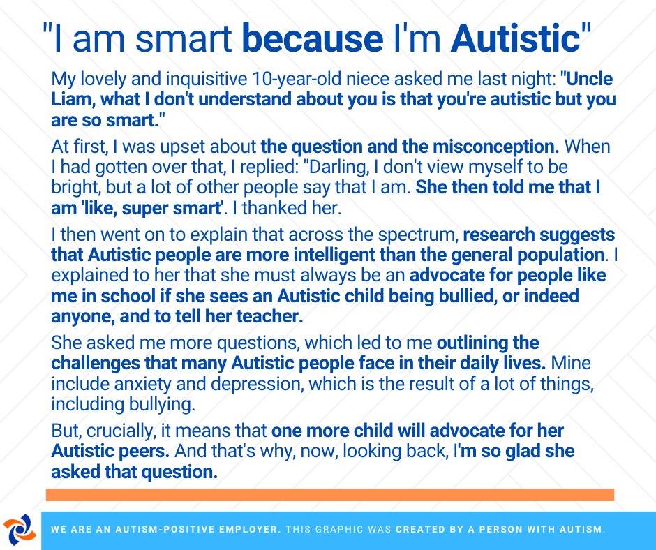Derbyshire Autism Services (@derbysautism) on Twitter photo My lovely and inquisitive 10-year-old niece asked me last night: "Uncle Liam, what I don't understand about you is that you're autistic but you are so smart." #ActuallyAutistic #AutismAcceptance #AutismAwareness #Autismo #Derbyshire #Autism #Neurodiversity My lovely and inquisitive 10-year-old niece asked me last night: "Uncle Liam, what I don't understand about you is that you're autistic but you are so smart." #ActuallyAutistic #AutismAcceptance #AutismAwareness #Autismo #Derbyshire #Autism #Neurodiversity